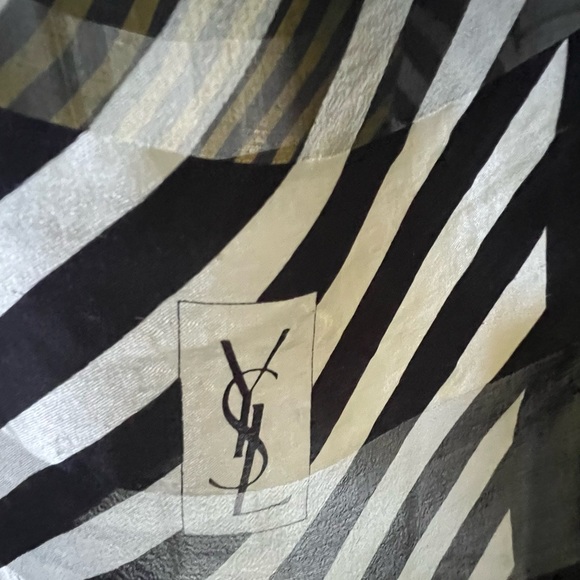 YvesSaintLaurent YSL Scarf. 100% Silk. Stripes. Made in Italy. - Picture 7 of 14